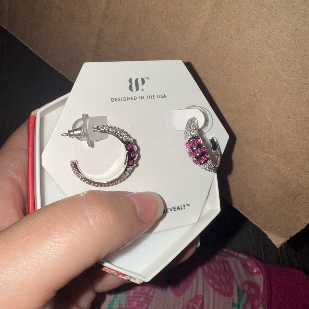 BP Silver and Pink Crescent Earrings